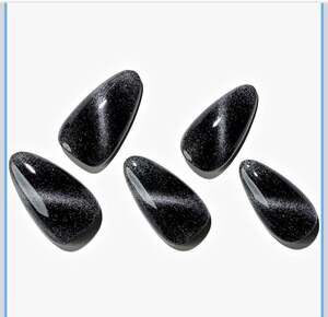 GLAMERMAID Black Cat Eye Handmade Press On Nails Medium Almond